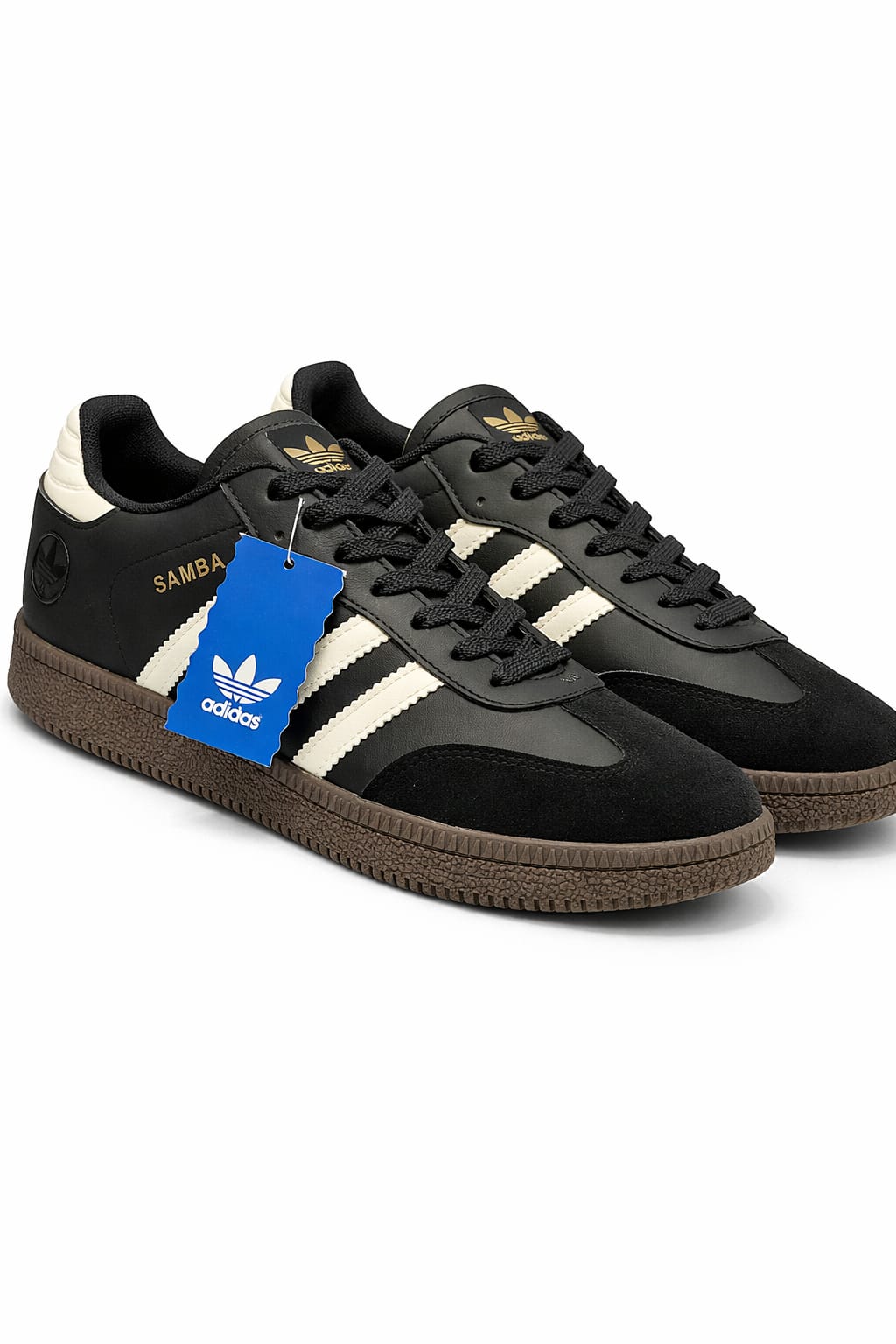 Samba-Style 3-Stripe Sneakers - Full Black / White Stripes - Image 3