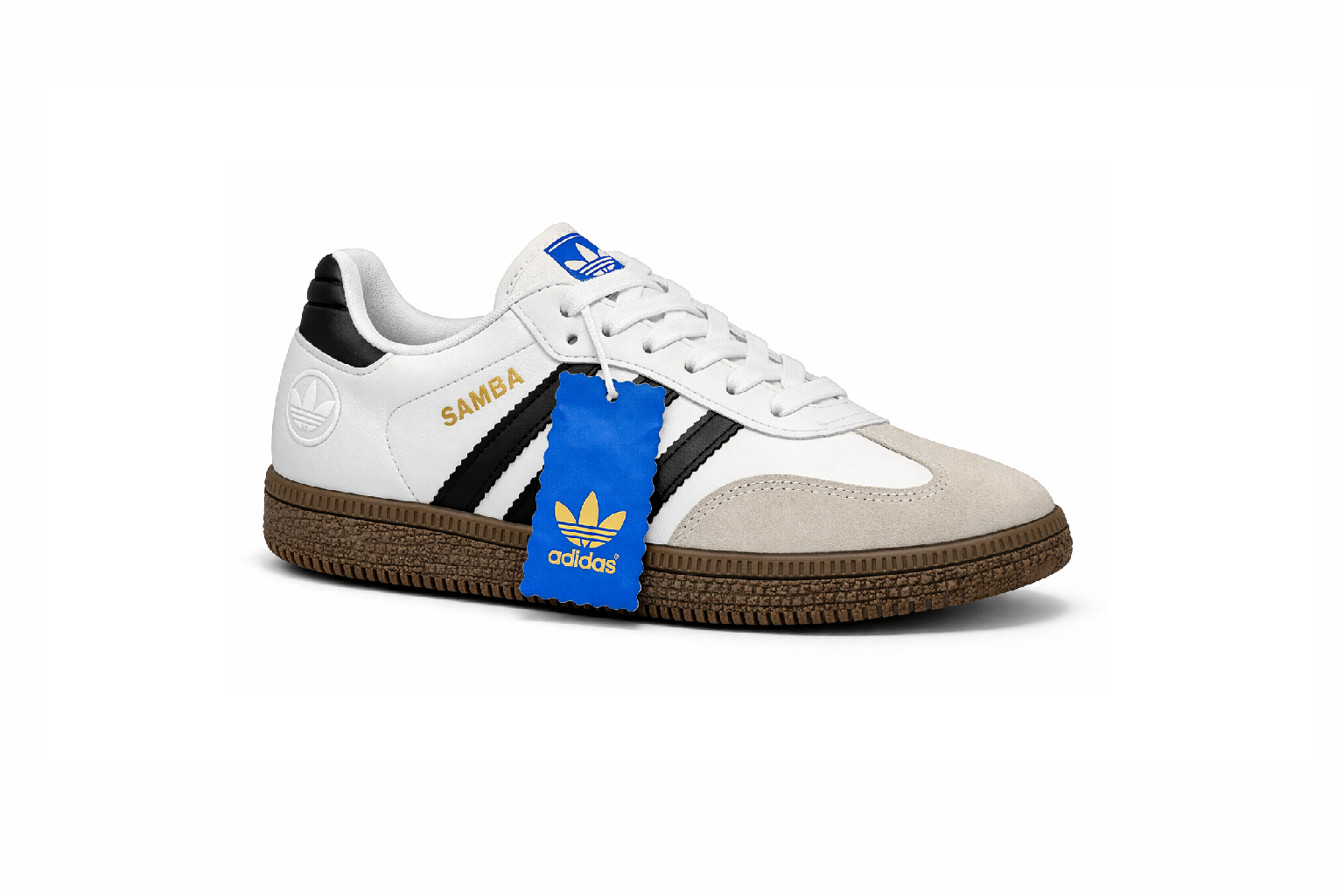 Samba-Style 3-Stripe Sneakers - White & Black