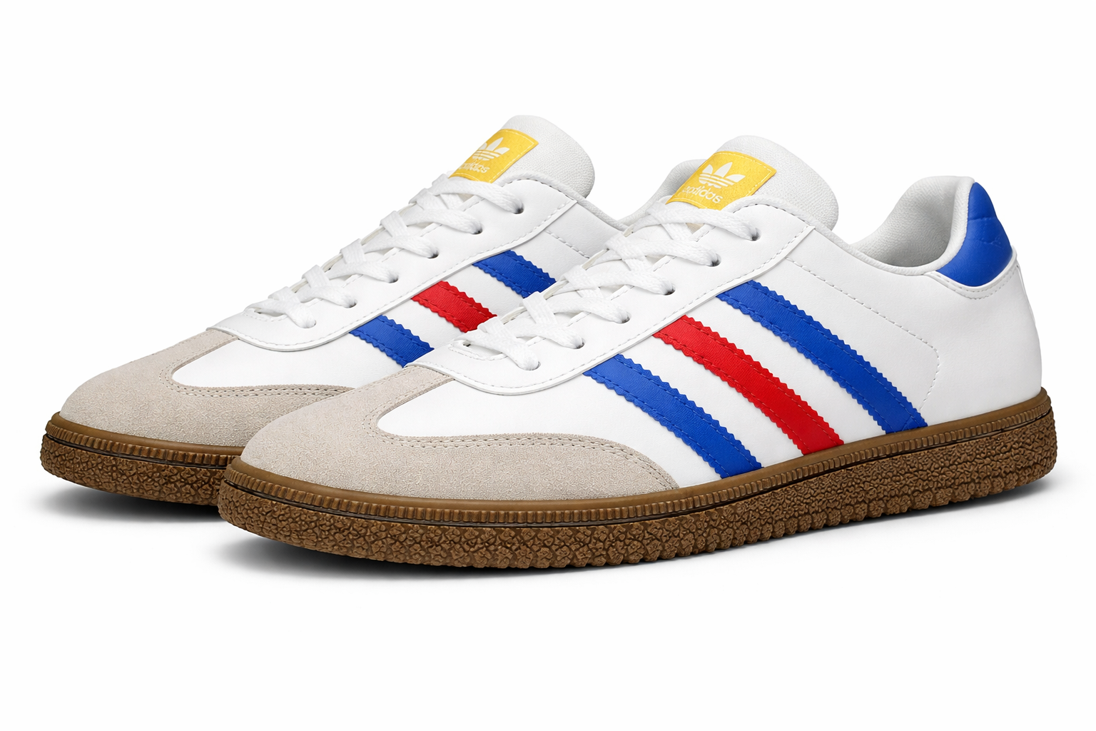 Samba-Style 3-Stripe Sneakers - White / Blue Red Blue - Image 3