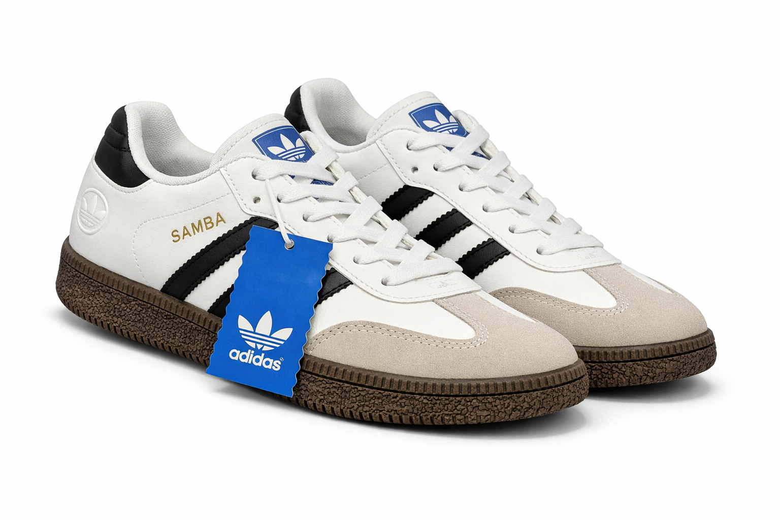 Samba-Style 3-Stripe Sneakers - White & Black - Image 4
