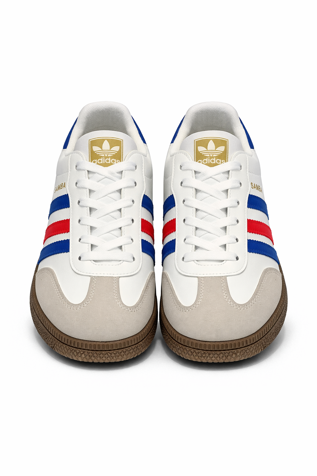 Samba-Style 3-Stripe Sneakers - White / Blue Red Blue - Image 2