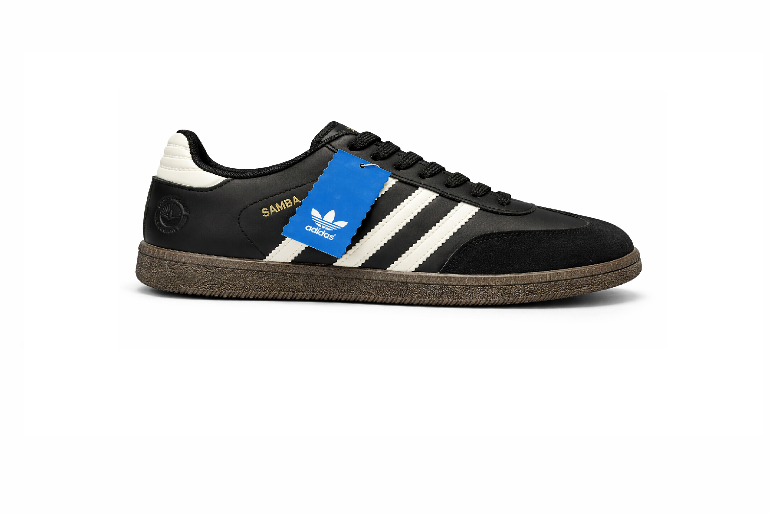 Samba-Style 3-Stripe Sneakers - Full Black / White Stripes