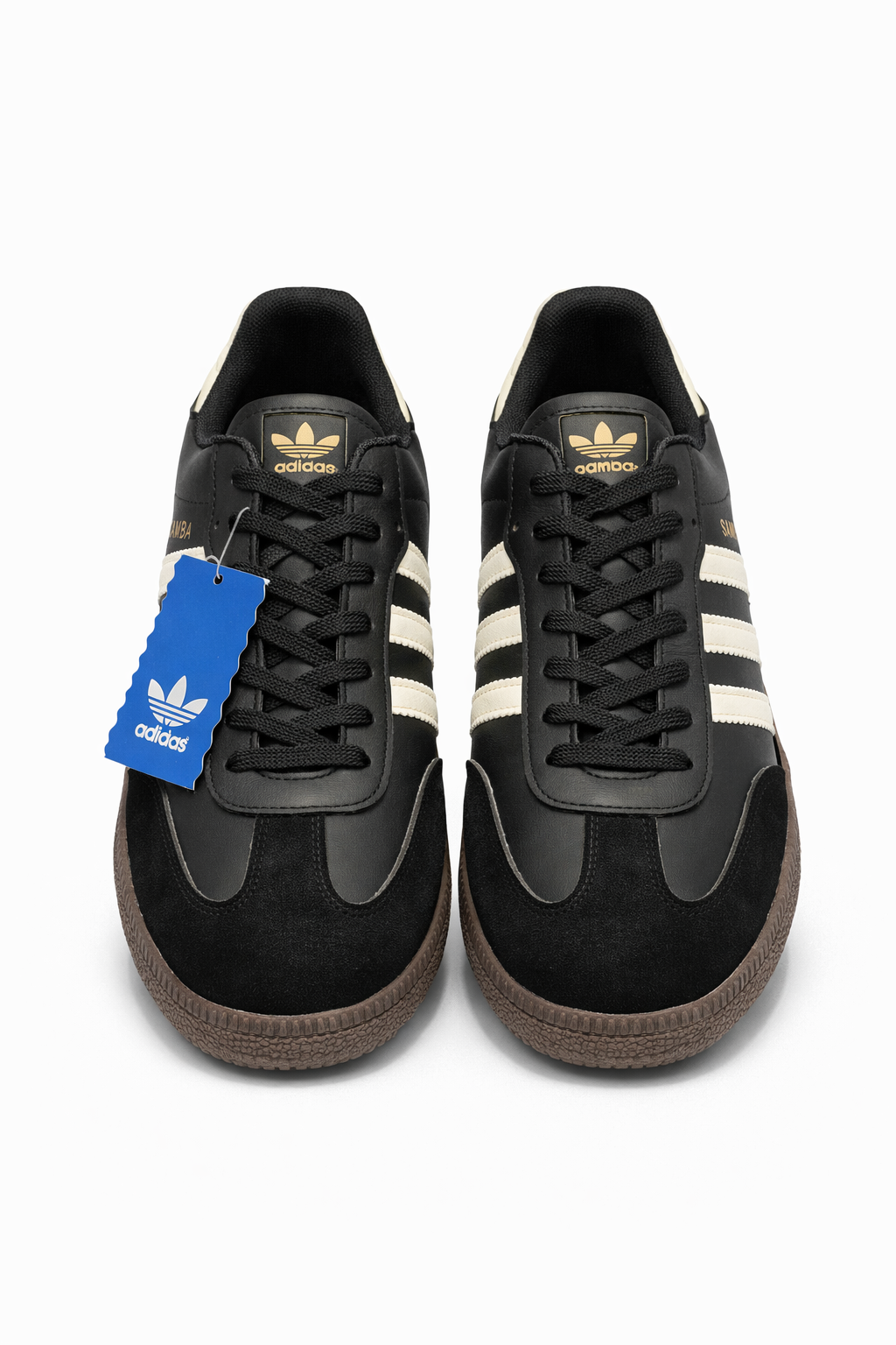 Samba-Style 3-Stripe Sneakers - Full Black / White Stripes - Image 2