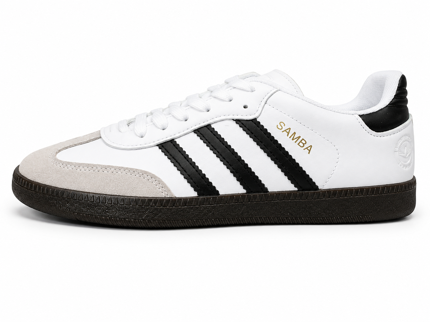 Samba-Style 3-Stripe Sneakers - White & Black - Black Sole - Image 4