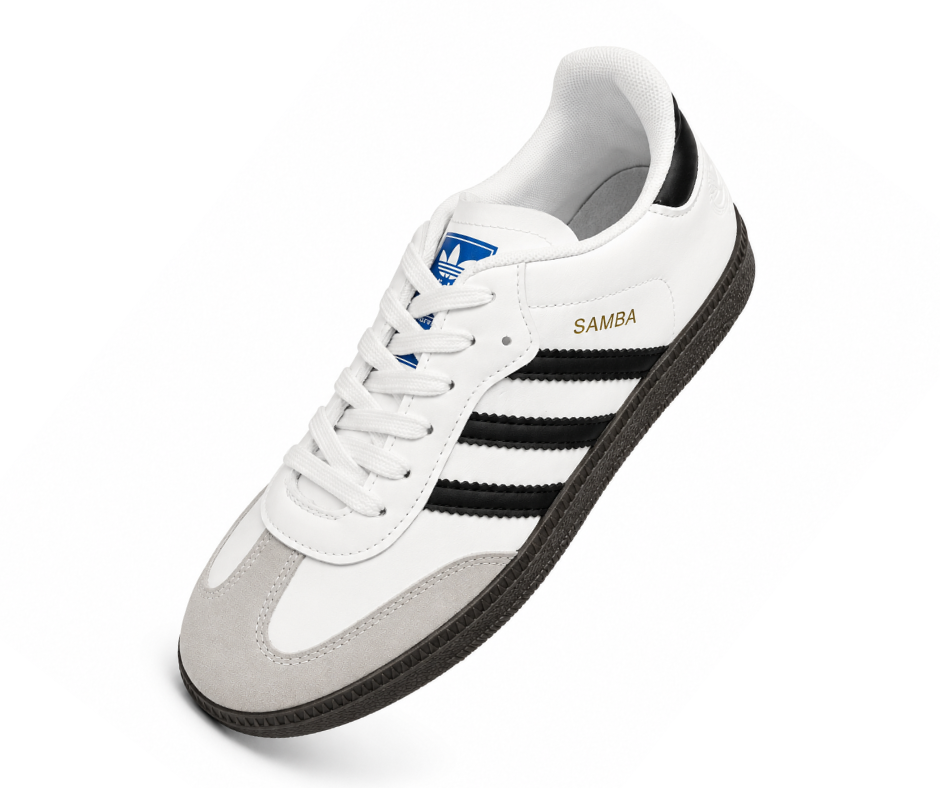 Samba-Style 3-Stripe Sneakers - White & Black - Black Sole - Image 2