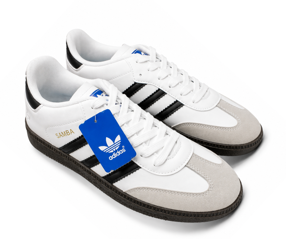 Samba-Style 3-Stripe Sneakers - White & Black - Black Sole - Image 3