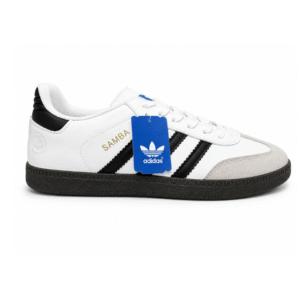 Samba-Style 3-Stripe Sneakers - White & Black - Black Sole